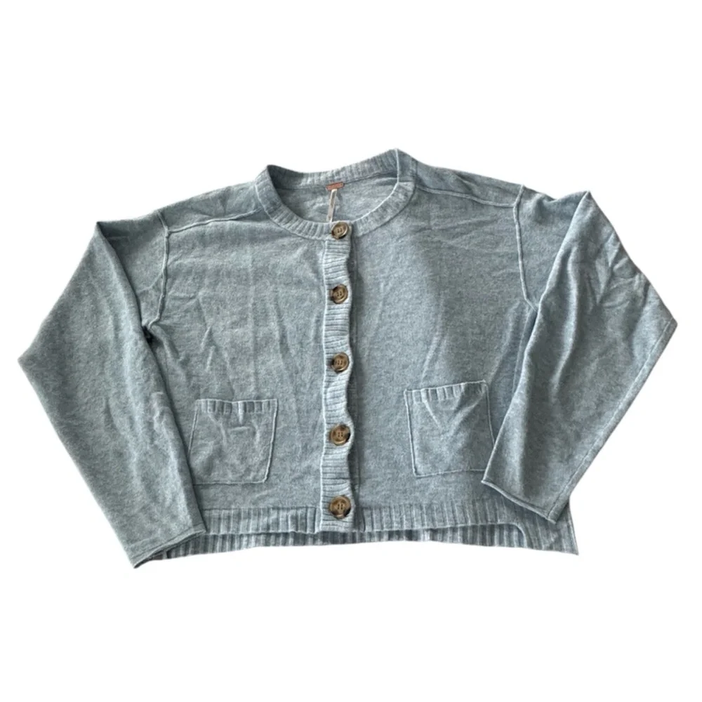 Free People Librarian Luna Cardigan Size M in Blue Knit Sweater Y2K - Picture 3 of 11